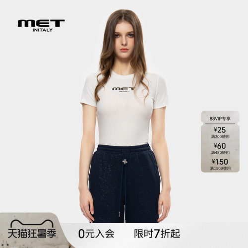 MET initaly美式复古印花短袖T恤女早春新款内搭上衣百搭休闲