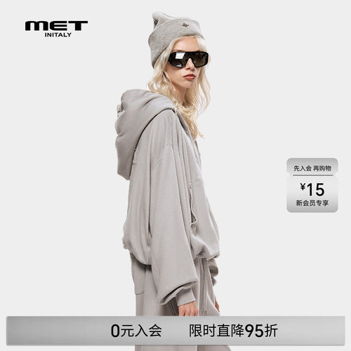 MET initaly麦特美式复古休闲连帽卫衣女早春新款休闲百搭