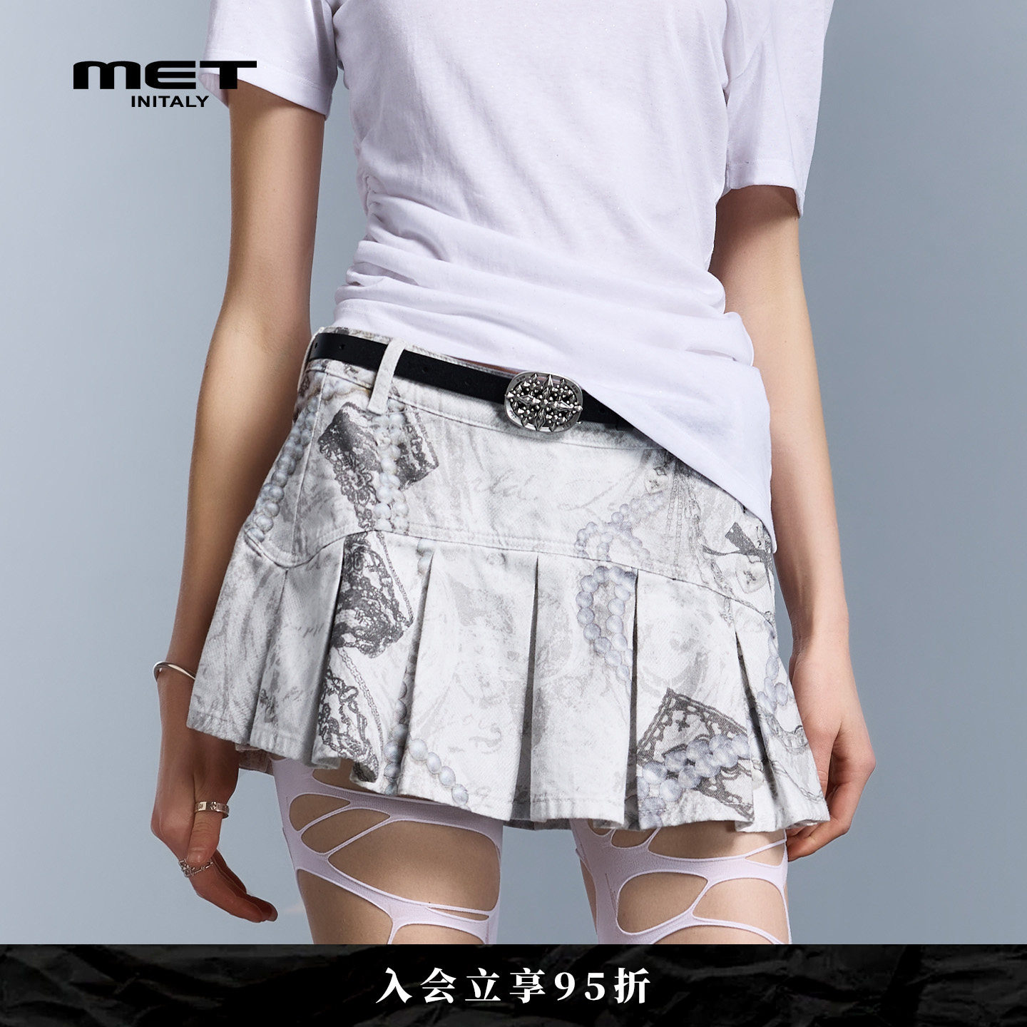 MET initaly夏季Y2K迷彩百褶半身裙女短裙个性印花褶皱裙高腰显瘦