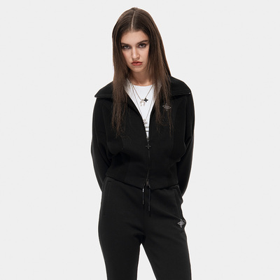 MET initaly休闲风连帽拉链卫衣女春季新款黑色潮牌运动短外套