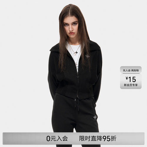 MET initaly休闲风连帽拉链卫衣女早春新款黑色潮牌运动短外套