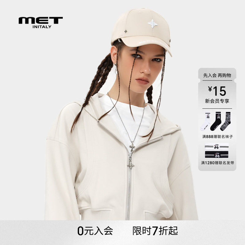 MET initaly夏季新款美式潮牌连帽卫衣女休闲街头风短外套