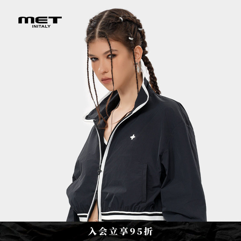 METinitaly麦特美式撞色潮流嘻哈风外套早春新款休闲开衫上衣