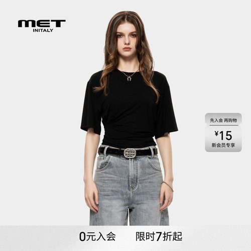 MET initaly美式街头复古简约短袖T恤女早春新款休闲百搭上衣