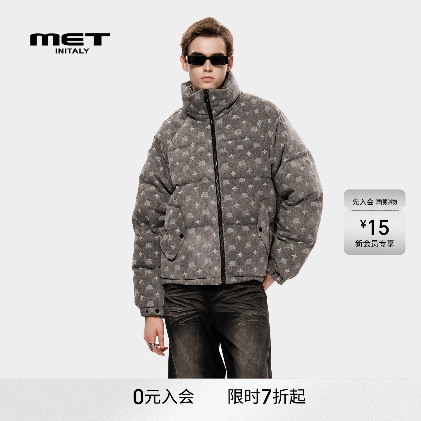MET initaly麦特美式复古休闲羽绒服男冬季新款百搭立领外套女