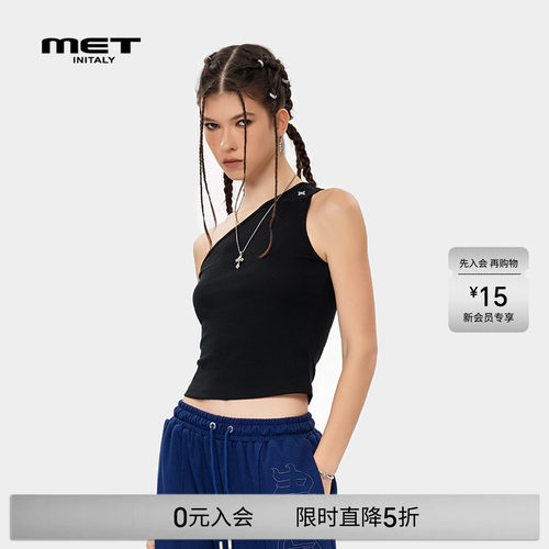 MET initaly潮牌斜肩漏背修身背心夏季外穿内搭无袖上衣