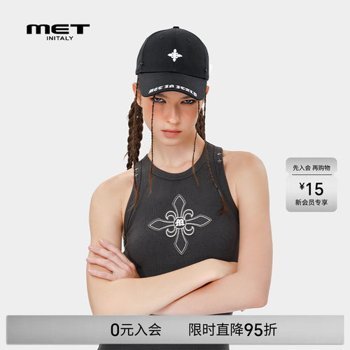 MET initaly麦特十字花刺绣美式棒球帽男女新款情侣鸭舌帽子