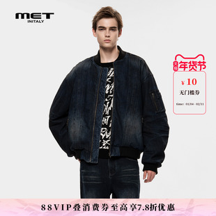 MET initaly美式复古立领牛仔夹克男春季新款宽松bomber外套潮