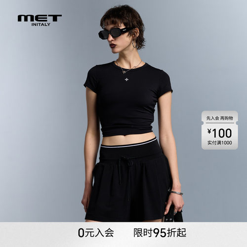 MET initaly麦特短袖女早春新款修身短款T恤露脐上衣辣妹风显瘦