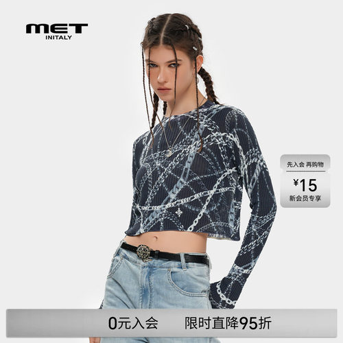 MET initaly麦特潮牌扎染针织长袖女夏季新款流行街头风短上衣
