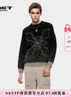 MET initaly黑色蝴蝶结图案圆领针织衫男冬季新款毛衣潮牌休闲