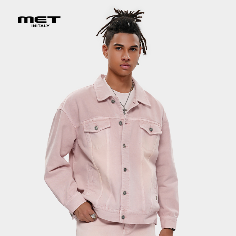 MET initaly麦特25夏季新款粉色复古风潮牌百搭牛仔外套男女同款