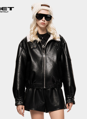 MET initaly酷飒翻领皮衣女短款黑色机车夹克外套秋冬新品