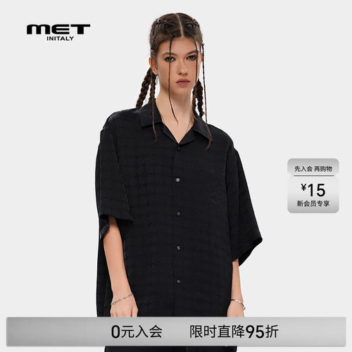 MET initaly麦特纯色美式复古休闲衬衫夏季新款短袖T恤男女同款