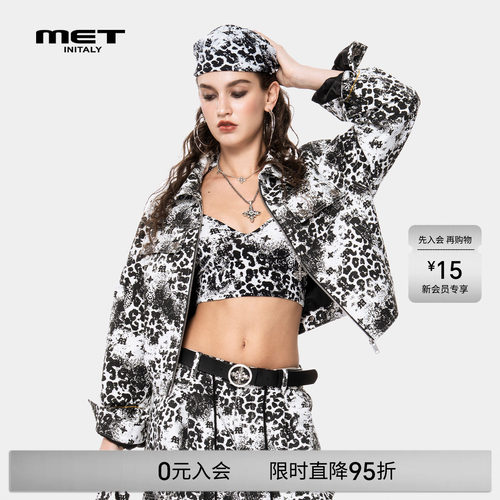 MET initaly麦特美式复古豹纹短外套女时尚拉链夹克轻奢潮牌外套