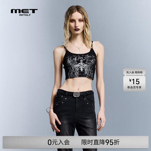 MET initaly辣妹风印花吊带背心女短款露背修身音乐节穿搭上衣