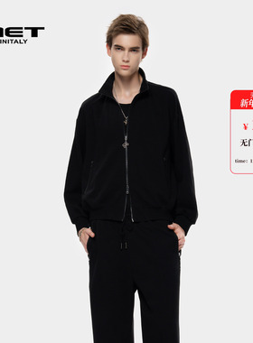 MET initaly麦特美式复古拉链立领卫衣外套男秋季新款休闲上衣