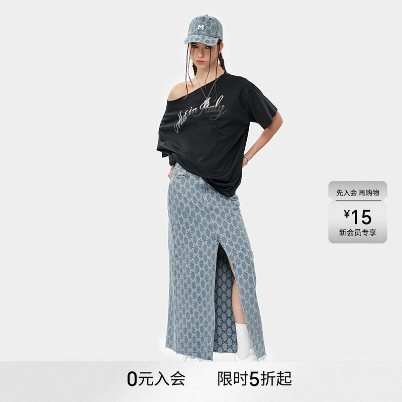 MET initaly前开叉高腰显瘦A字裙女夏新款复古潮牌半身裙