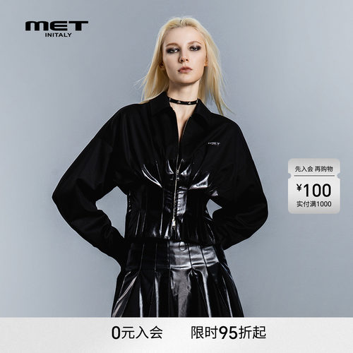 MET initaly酷感学院风黑色短外套女廓形拉链夹克上衣