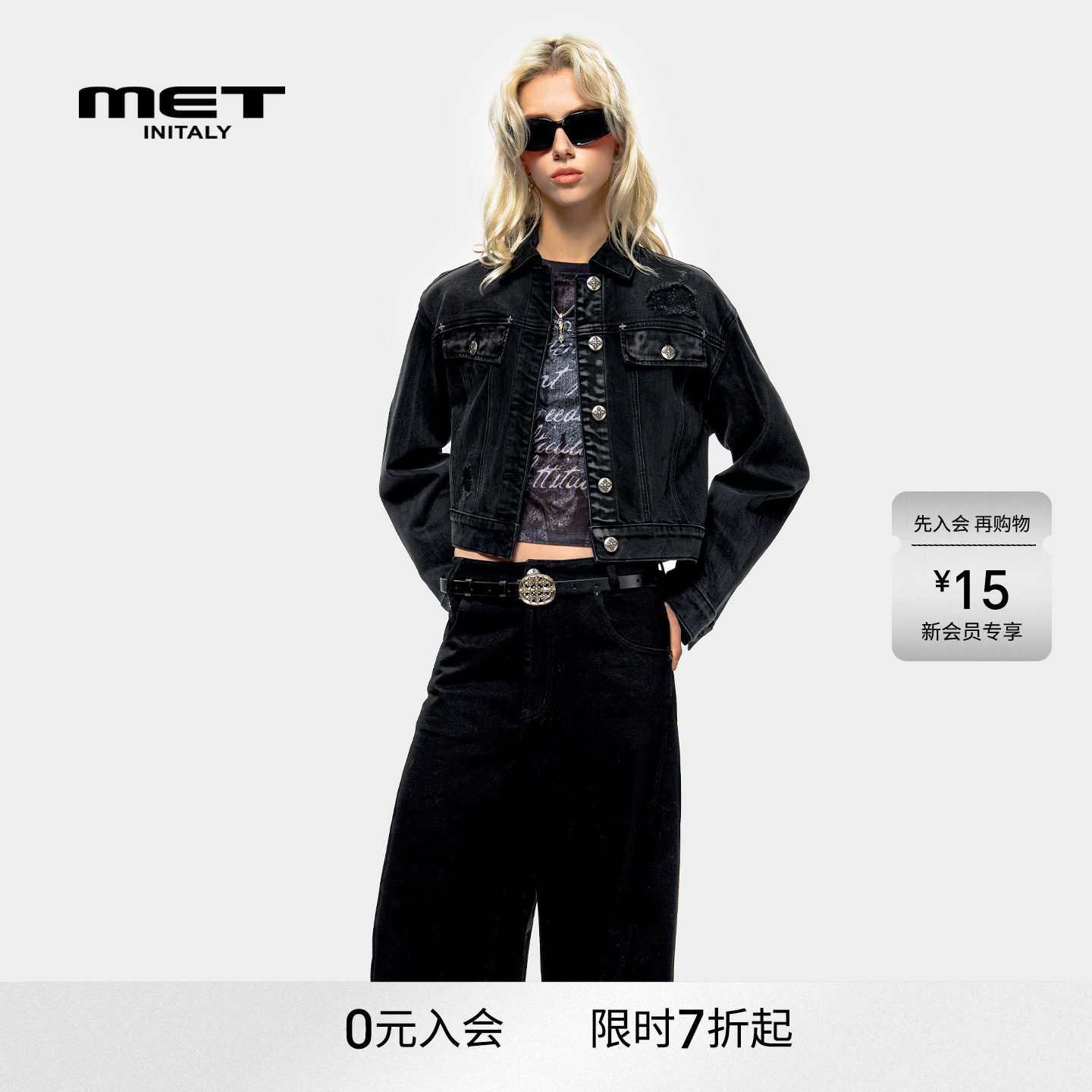 MET initaly麦特美式复古短外套女早春新款休闲百搭牛仔夹克