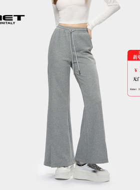 MET initaly美式复古潮牌微喇运动卫裤女秋季新款高腰显瘦长裤子