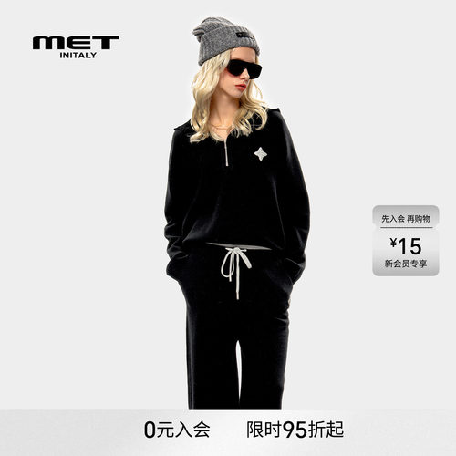MET initaly麦特美式复古针织衫女早春新款休闲百搭立领上衣