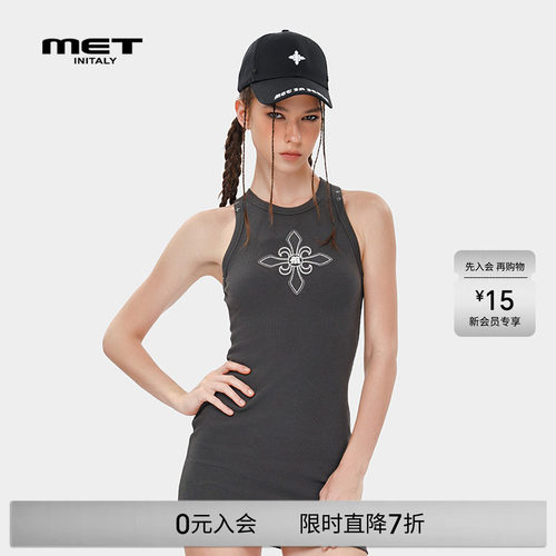 MET initaly麦特国潮印花无袖背心连衣裙夏季新款休闲百搭裙子
