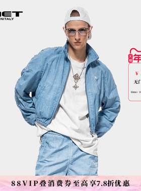 MET initaly麦特休闲运动风立领拉链短款夹克男女宽松天蓝色外套