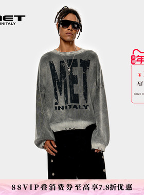 MET initaly美式复古字母印花圆领卫衣女秋季新款上衣休闲