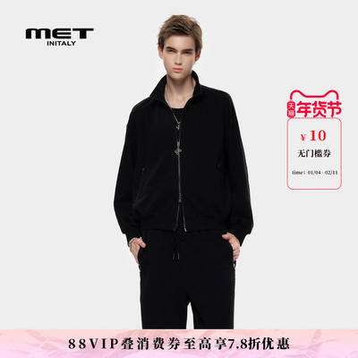 MET initaly麦特美式复古拉链立领卫衣外套男秋季新款休闲上衣