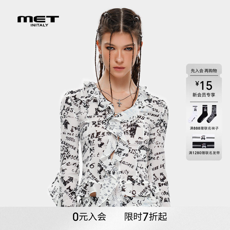 METinitaly美式复古流行印花衬衫女春夏款小众设计感上衣