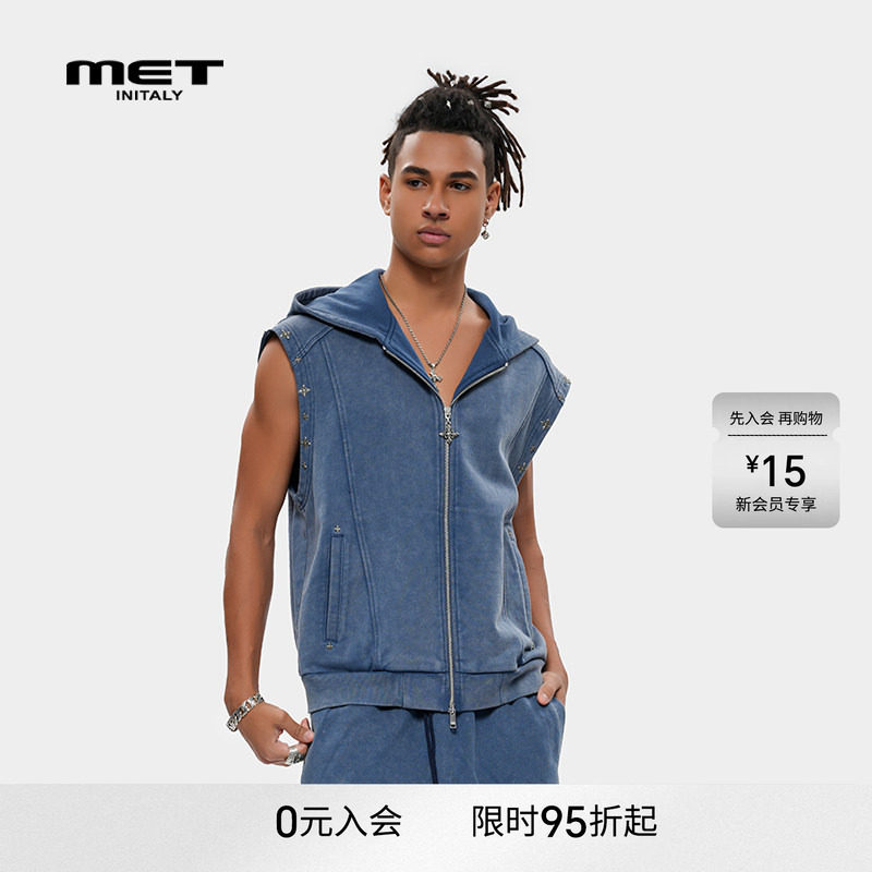 MET initaly麦特夏季新款拉链连帽设计潮牌百搭上衣休闲马甲男