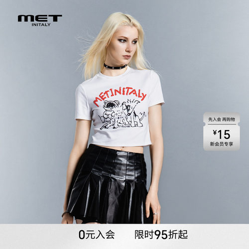 MET initalyFido Dido联名短袖T恤女白色印花圆领个性时尚上衣