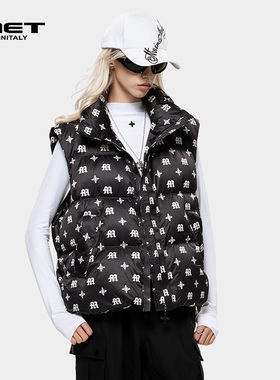 MET initaly美式复古字母印花羽绒马甲女冬季新款立领无袖背心