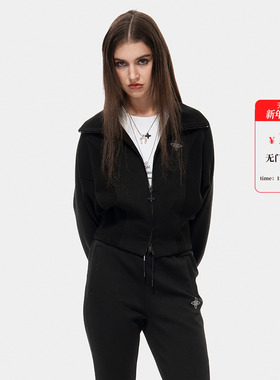 MET initaly休闲风连帽拉链卫衣女春季新款黑色潮牌运动短外套