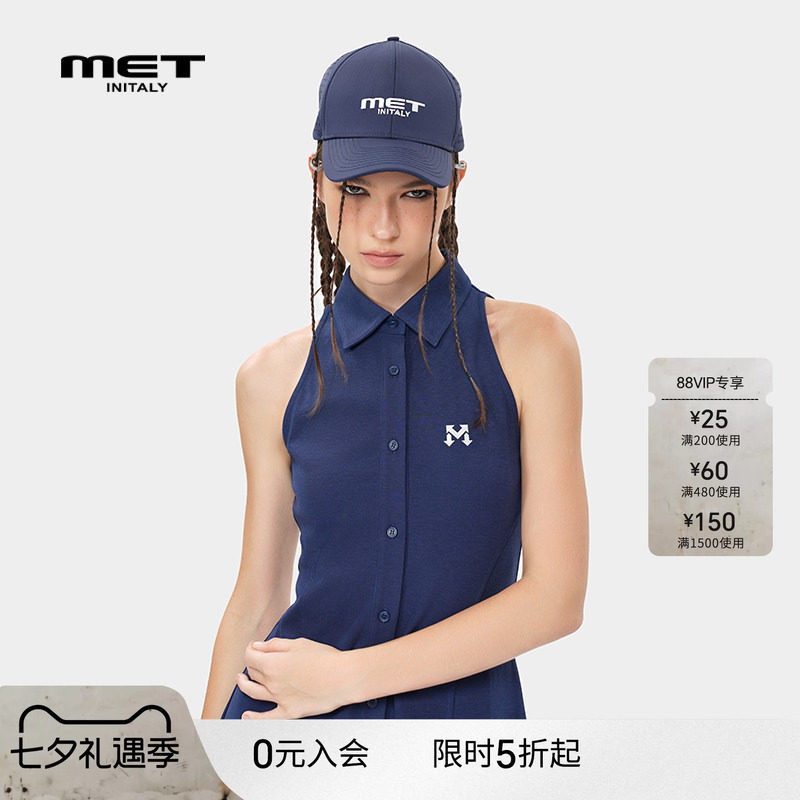 MET initaly美式街头风无袖翻领背心连衣裙夏季新款短裙子