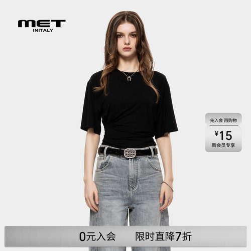 MET initaly美式街头复古简约短袖T恤女早春新款休闲百搭上衣