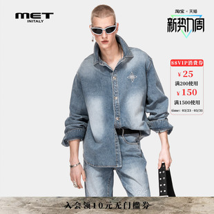 MET 复古牛仔外套男潮流街头翻领刺绣宽松夹克 initaly早春美式