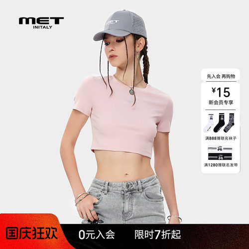 MET initaly潮牌印花休闲百搭上衣女夏季新款纯色短袖T恤