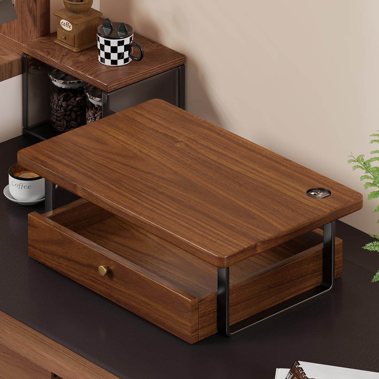 实木咖啡机置物架桌面杯子收纳柜抽屉式马克杯水杯架茶杯抽屉柜子