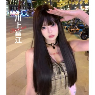 【川上富江】束朵假发女黑茶长直发网红日常Lolita齐刘海jk全头套