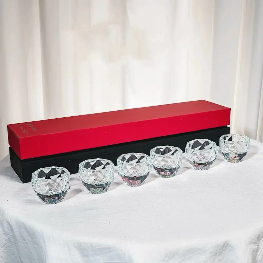 秋香色水晶玻璃松石绿透明八方主人切子工艺水晶茶杯