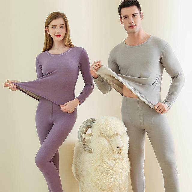 蚕丝羊毛男士女士保暖内衣新款圆领润肤柔软打底内穿秋衣秋裤套装