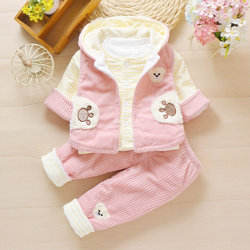 01-3岁女宝宝秋装加厚套装6-12个月8新生婴儿9薄棉衣服秋冬三件套