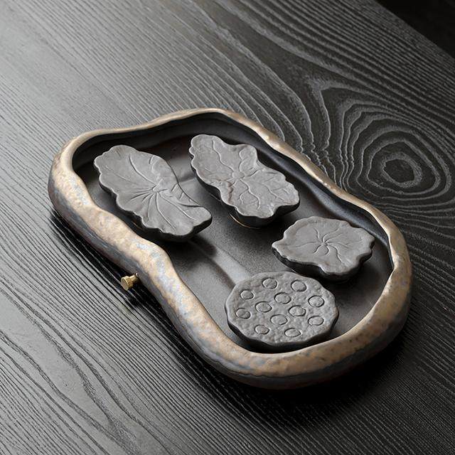 煌山高端鎏金茶盘家用复古粗陶干泡茶台2025新款两人功夫茶具托盘,餐饮具,茶盘,淘宝优惠券,粉丝福利购,淘宝优惠卷