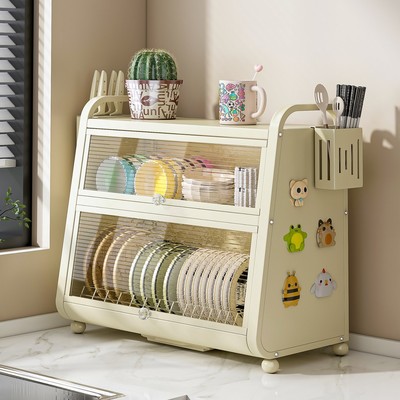 碗柜厨房碗盘收纳置物架带盖台面多功能家用大容量碗筷碟沥水架