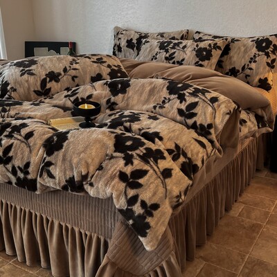 复古风牛奶绒床单被套加厚床上四件套冬季兔绒双面绒床盖被罩床品