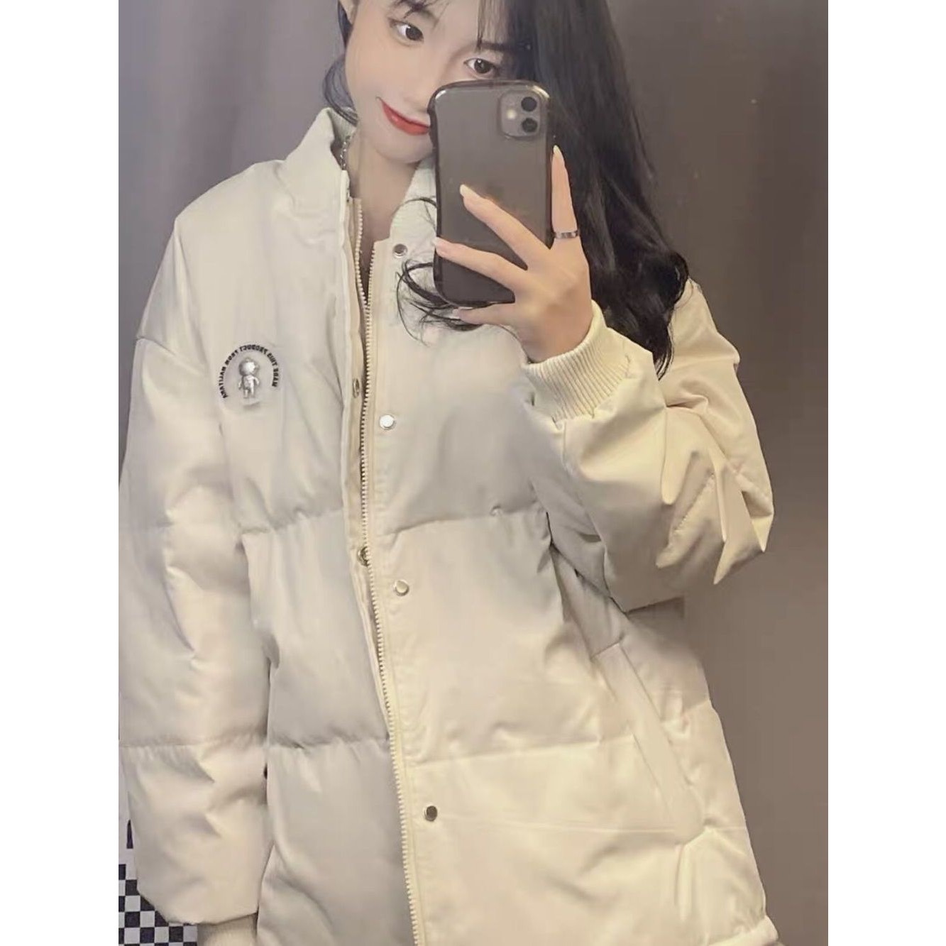 2025冬反季新款棒球服羽绒服女短款韩版白鸭绒宽松外套潮情侣加厚