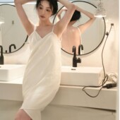 法式 四层棉纱纯棉浴巾裙吊带裙吸水亲肤睡裙肩带可调浴裙睡衣露背