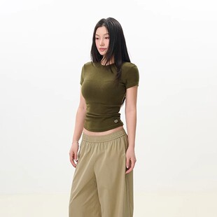 番茄妹妹Tomatosister针织圆领正肩短袖T恤女2025紧身刺绣上衣女